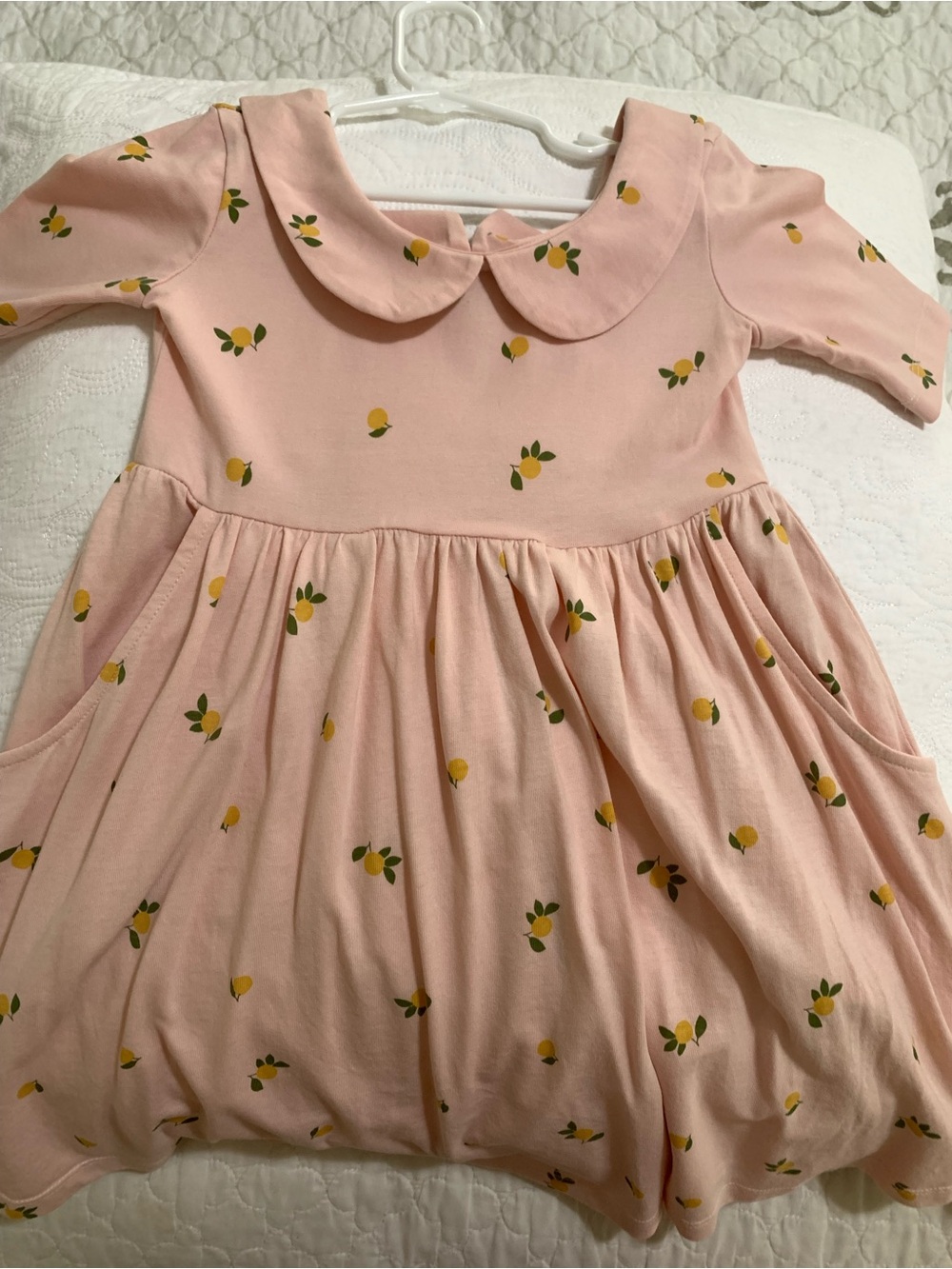 Hanna Andersson Pink Dress with Lemon Print and Peter Pan Collar